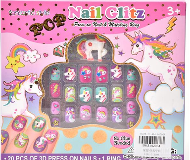 Unicorn Themed Nail Press Ons with ring