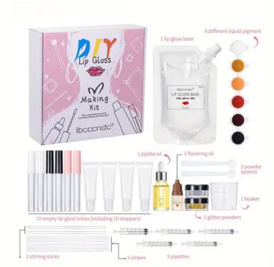 DIY Lip Gloss Kit - Moisturizing & Shiny Glitter Tints, Multi-Color Handmade Cosmetic Set with Clear Base for All Skin Types