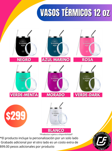 VASO TÉRMICO 12oz GRABADO CON LÁSER