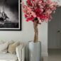 Pink cherry blossom tree in a glossy silver Lisbon planter 