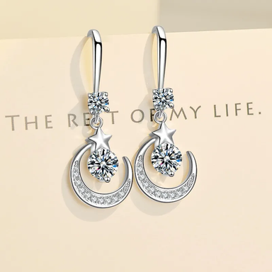 Gorgeous 925 Sterling Silver Star Moon Earrings