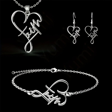 Vintage Stainless Steel Faith Cross Necklace & Bracelet Set