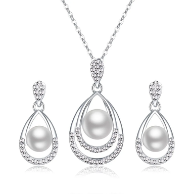 A Set Of Women's Light Luxury, Elegant And Simple Wind Necklace, Pearl Water Drop Necklace, Earrings Set