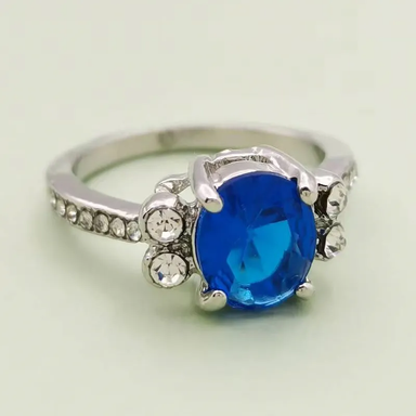 Sterling Silver Sapphire Ring, Oval Blue Gemstone Ring