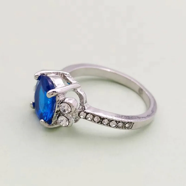 Sterling Silver Sapphire Ring, Oval Blue Gemstone Ring