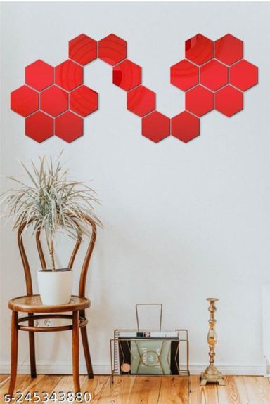 Red Colour Hexagon Mirror 🪞 Stickers For Decoration-(12cm*11cm)- (10 Piece Set)