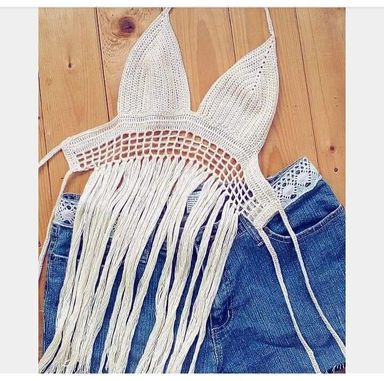 Crochet Fringed Halter Top white