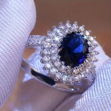 1pc Dazzlingly Gorgeous Blue Cubic Zirconia Ring