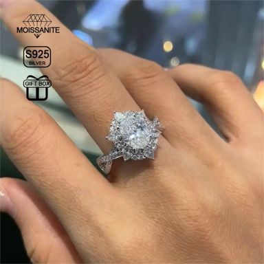 2ct Oval Moissanite Luxury Engagement Ring - Hypoallergenic 925 Sterling Silver, Cross Shank, Bohemian Style, Exquisite Gift Box, 0.2oz,