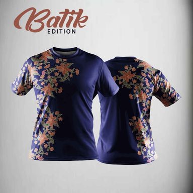 FAZZ FL01 - SHORT SLEEVE CORAK BATIK NAVY BLUE FLORAL BLUE JERSEY