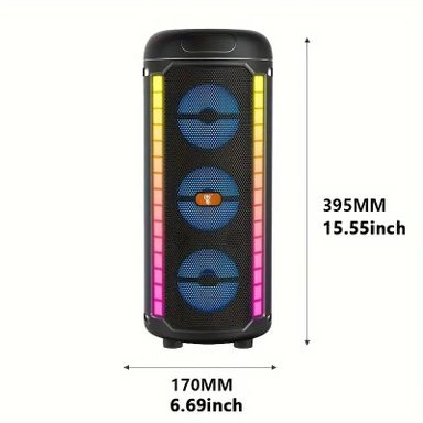 Triple Speaker Wireless Speaker with Subwoofer, Large Boombox Speaker, Stereo Speaker, Subwoofer, Outdoor Wireless Speaker, Party Disco Lights, TWS, TF, AUX, Microphone