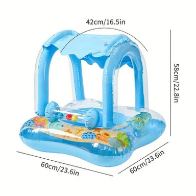 1pc Thickened Inflatable Sunshade Bell Seat Ring Blue Pink PVC Material Swimming Seat Ring Floating Ring Armpit Ring Beach Toy,