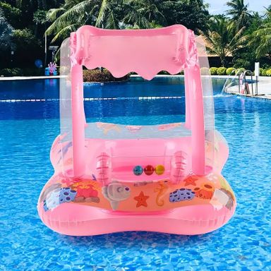 1pc Thickened Inflatable Sunshade Bell Seat Ring Blue Pink PVC Material Swimming Seat Ring Floating Ring Armpit Ring Beach Toy,