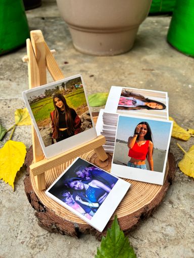 10 Hard Square Polaroids  with  one Wooden Stand