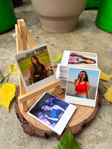 10 Hard Square Polaroids  with  one Wooden Stand