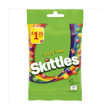 Skittles Vegan Chewy Crazy Sour Sweets Fruit Flavoured Treat Bag 109g 