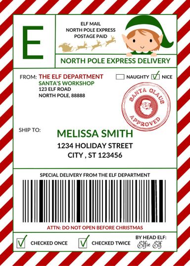 A5 Santa Delivery sticker Personalized 