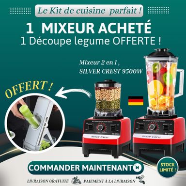 Mixeur Silver Crest 2 en 1 – Puissance 9500W + 1 Découpe-légume OFFERT !