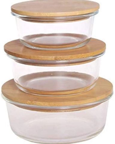 Round Glass Container with Bamboo Lid