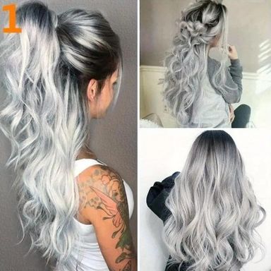 Gray Long Curly Wig for Women - Durable Synthetic Hair, 66.04 cm, Comfort Fit Cap, Gradient Black to Gray 