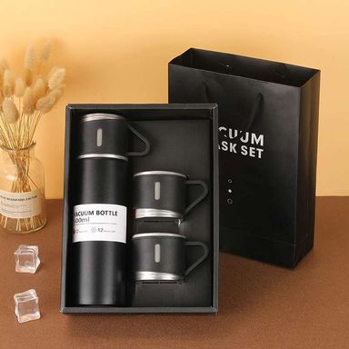 Vacuum Flask Set for Hot♨ and Cold ❄  Insulated Flask with 3 Steel Cups (Assorted Colors) 