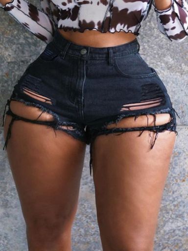 Plus Size High-Waisted Distressed Denim Shorts