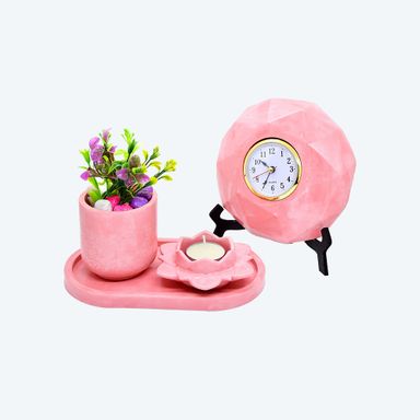 Petal Serenity Trio [DIY Planter Kit (Oval), Flower Shape Candle Stand and Desk Clock] 