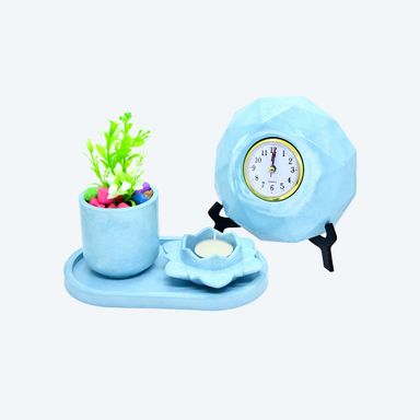 Petal Serenity Trio [DIY Planter Kit (Oval), Flower Shape Candle Stand and Desk Clock] 