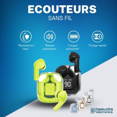 Écouteurs Blueatooth sans fil BT30 TWS: Son clair et design transparent