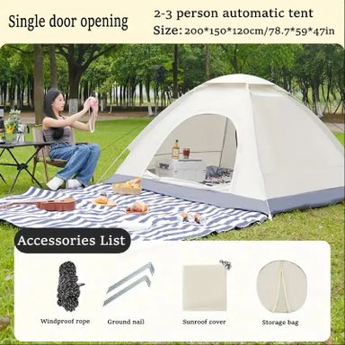 Easy Setup 3-4 Person Camping Tent - Fully Automatic, Waterproof & Durable Oxford Fabric for All Seasons