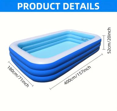 Extra Large Inflatable Swimming Pool - Durable, Thickened PVC Family Pool for Summer Water Parties in Backyard, Garden, or Lawn - Blue