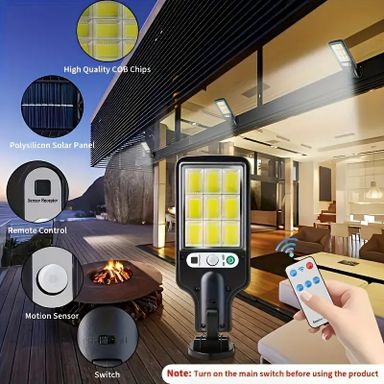 Solar-Powered Outdoor Street Light with Motion Sensor - 3 Lighting Modes, Auto Switch, Waterproof, Remote Control Included for Garden & Pathway Safety