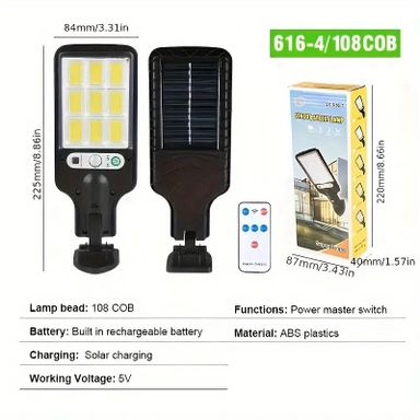 Solar-Powered Outdoor Street Light with Motion Sensor - 3 Lighting Modes, Auto Switch, Waterproof, Remote Control Included for Garden & Pathway Safety