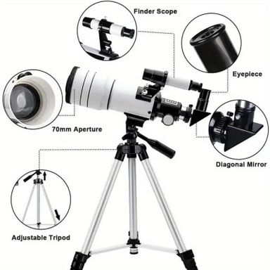 High-Definition Astronomical Telescope with 150x Magnification, 300mm Focal Length & 70mm Objective Lens - Perfect for Stargazing, Camping & Travel