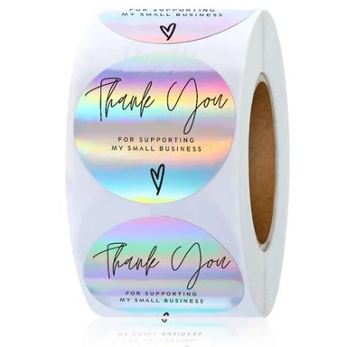 Thank You Sticker; Silver-Rainbow Blend Background