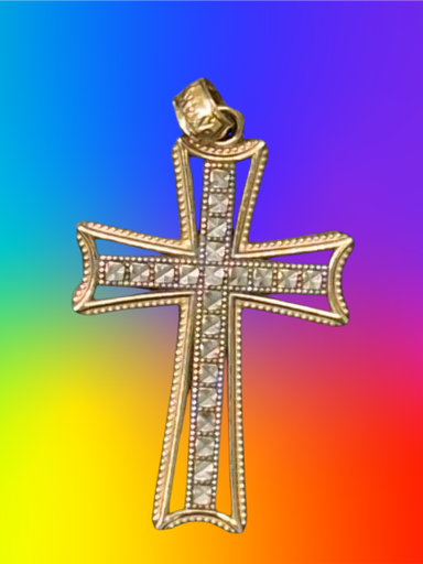 14k yellow and white gold(two-tone) diamond cut cross pendant,1.30 gram