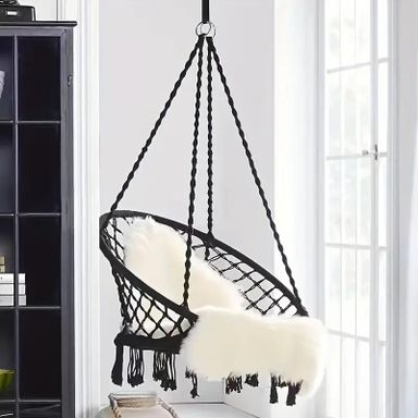 200.0 KG Capacity Bohemian Chic Tassel Swing Chair - Indoor/Outdoor Woven Fabric, No Power Needed