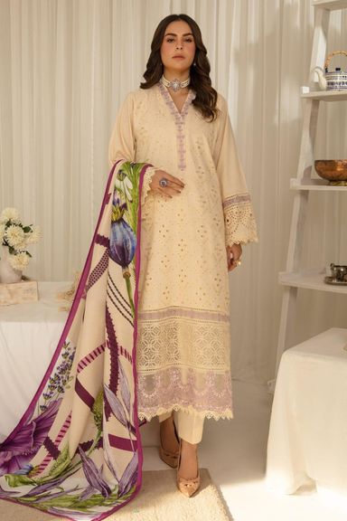 3pc Women's Unstitched Dhanak Embroidered Suit