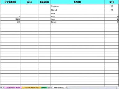 Caisse enregistreuse sur excel