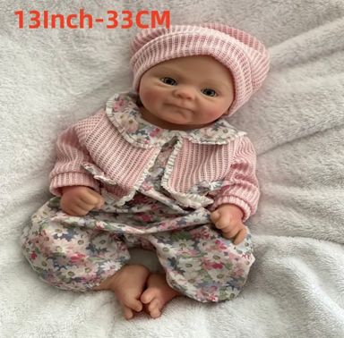 Lifelike Reborn 33.02cm Full Silicone Baby Doll in Pink Floral Outfit, Handcrafted Newborn Girl 