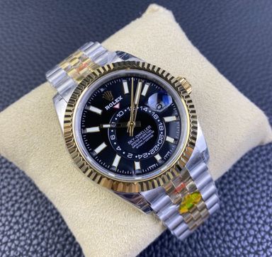 Super Clone Sky-Dweller 42MM Two-Tone Gold & Steel, Black Dial, Jubilee 