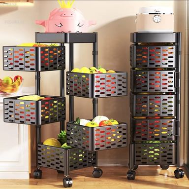 Heavy-duty 5tier Square Multi-layer Basket Storage Rack for Fruits and Vegetable