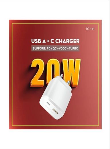 ERD Pro Series TC-141 (20W Fast Charger) Adapter (VOOC, PD, Turbo) USB A+C Fast Charging Technology, Dual Output