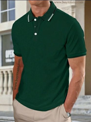 Homme Men Contrast Piping Polo Shirt (Medium & Large)