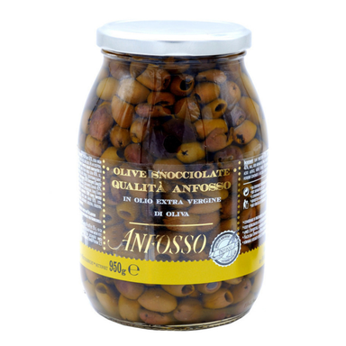  ANFOSSO TAGGIASCHE SNOCCIOLATE IN OLIO EVO - pitted taggiasche olives in evo oil 950g.