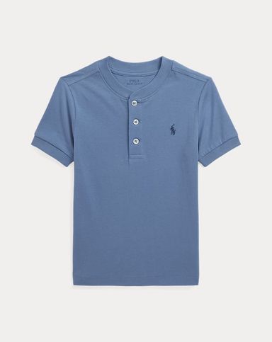 [B02] Cotton Jersey Short-Sleeve Henley Shirt - Range Blue