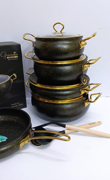 9 pcs granite coating cookware set- Black