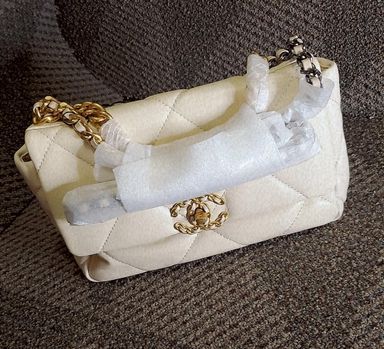 Chanel White Quilted Leather Small 19 Flap Bag