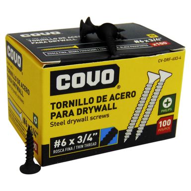 TORNILLOS DRYWALL R. FINA 6 x 3/4" x 100 UNID COVO 6-531