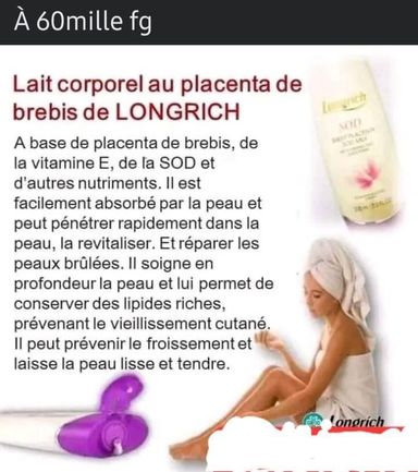 Lait de corps (placenta de mouton) 200ml (N’éclaircie pas, ne noircie pas, maintient un teint naturel ; fait briller la peau)